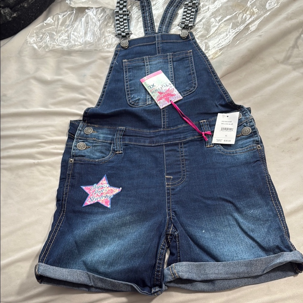 Vigoss Blue and Pink Denim Overalls with Star Patch